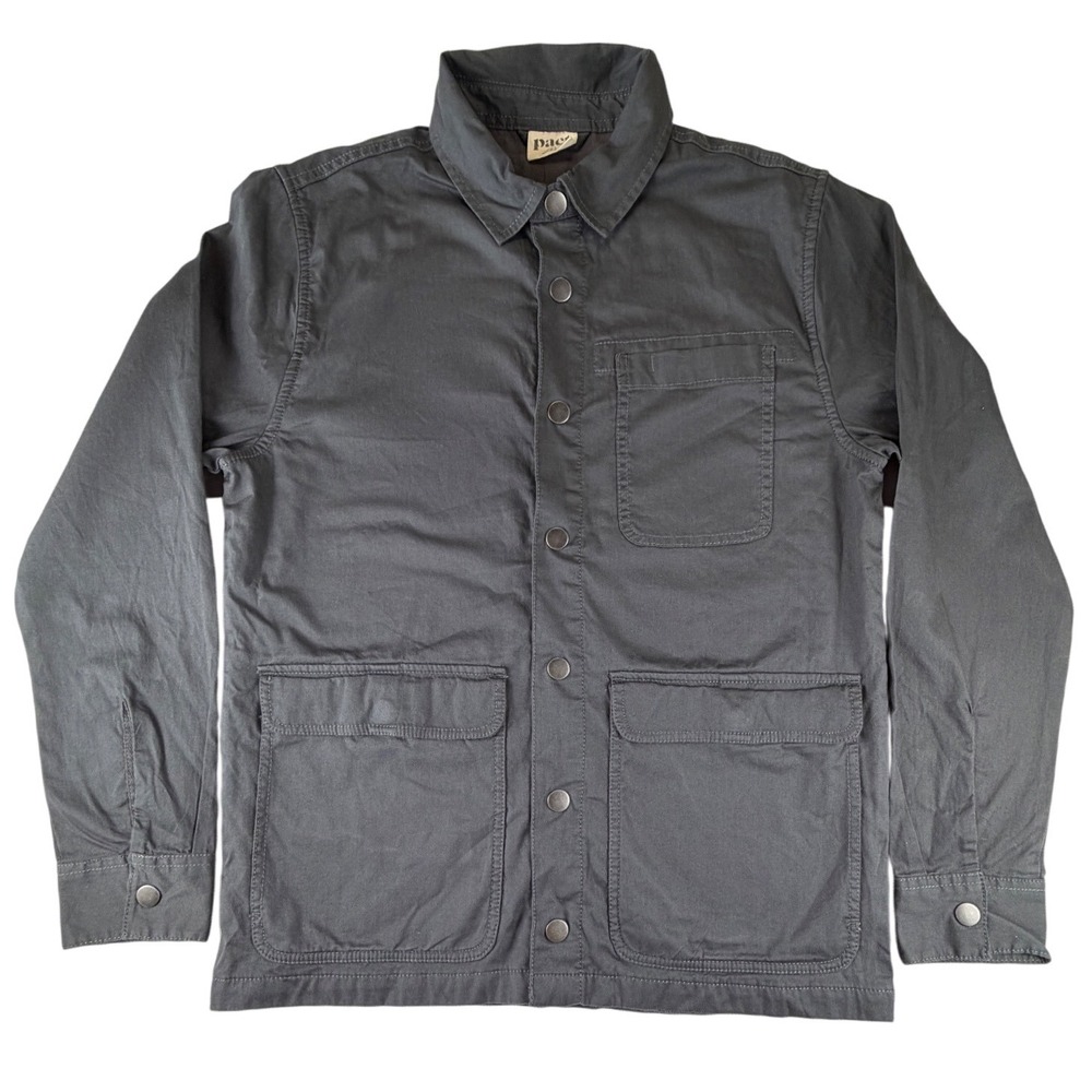 Pact Mens Organic Cotton Chore Coat Jacket Charcoal Gray Small Utility Workwear